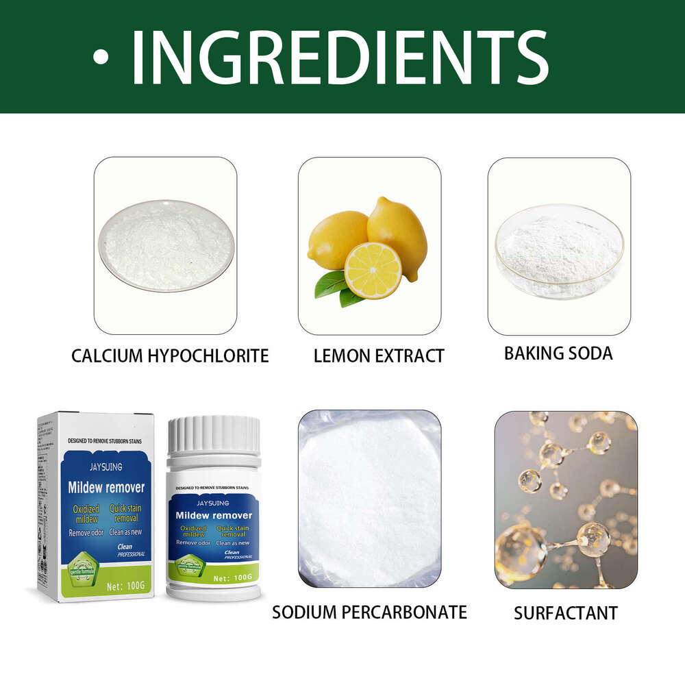 Jaysuing Mildew Removal Powder Multi-Purpose Household Cleaner for Walls, Refrigerators, Washing Machines, Gaskets, Tiles, and Sinks S260130