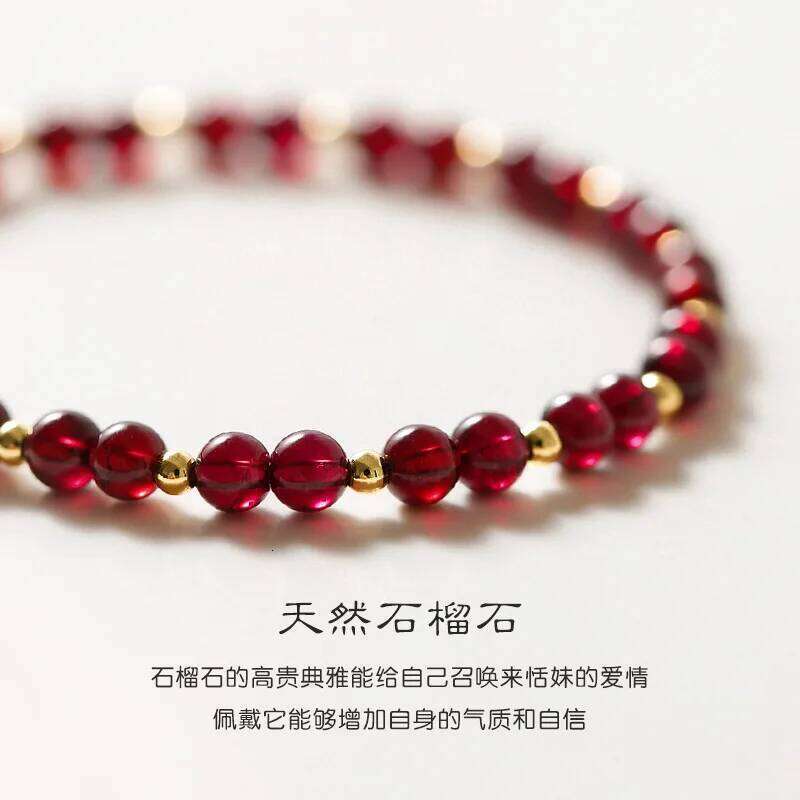 Ruifan Flower Natural Cinnabar Garnet Gold Color Beads Beaded Thin Bracelets for Women Fine Jewelry Accessories Wholesale YBR774