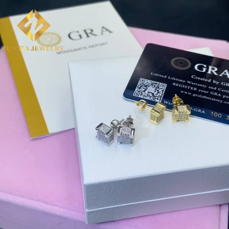 925 Sterling Silver VVS Moissanite Iced Out Stud Earring with GRA Past Diamond Test Moissanite 82mm Stud Earring Mens Women