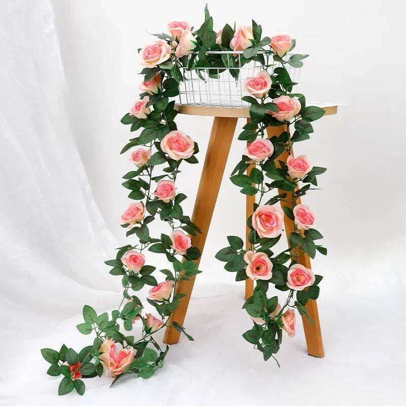 2.3m Flower for Garland White Pink Room Wedding Decoration Silk Artificial Rose Vine Han Home Decor Y260130