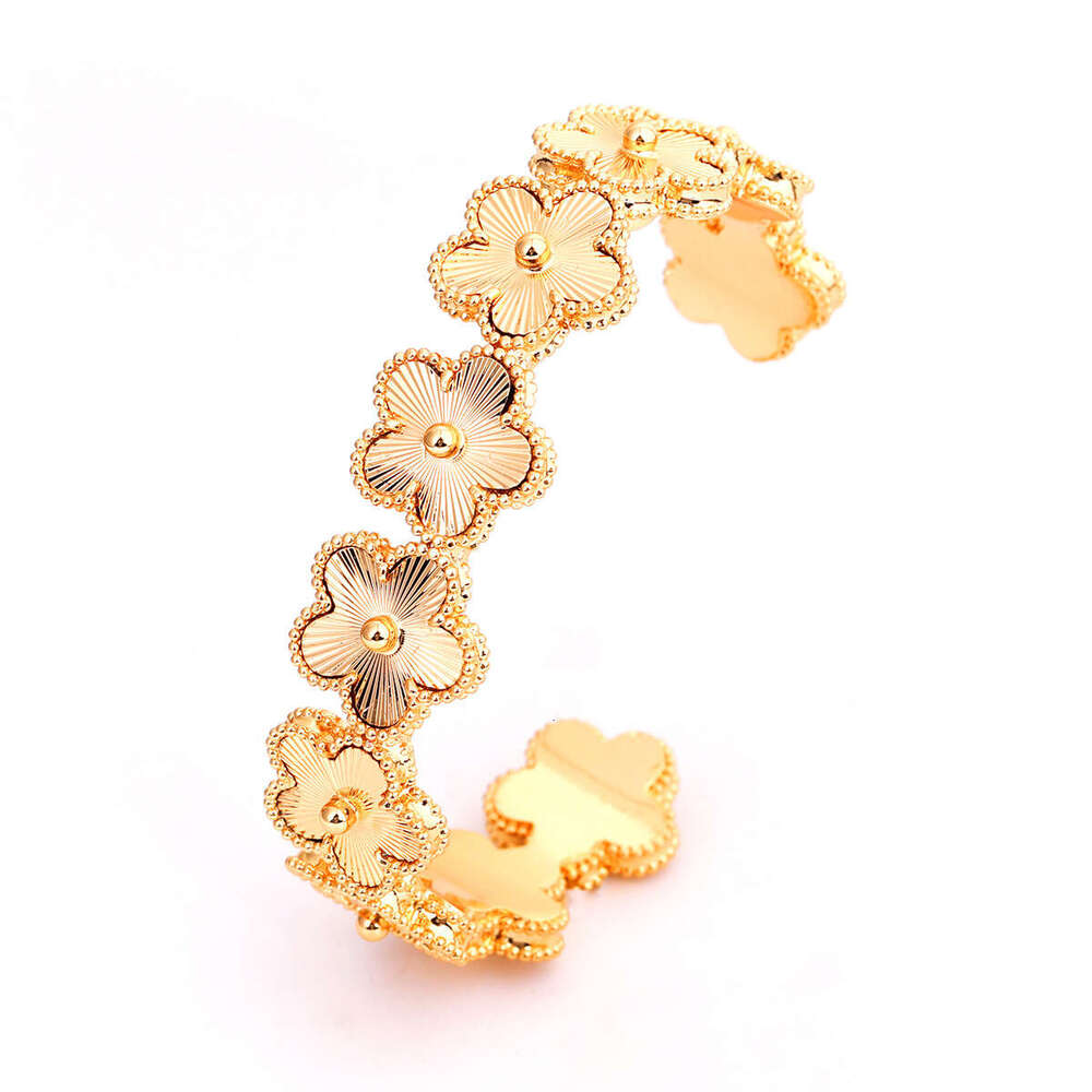 bracelet and American Cross-Border New Product 18K Gold Five-Leaf Clover Open Light Luxury Exquisite Fashion Flower Bracelet Ring