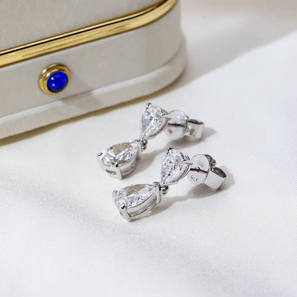 Ready to Ship MSE-719 Trendy Earrings Jewelry 9K White Gold Pear Cut Lab Grown Diamond Stud Earrings