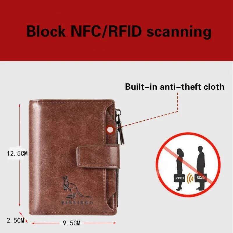 Men's Coin Purse Fashion RFID Blocking Man Leather Zipper Business Card Holder ID Money Bag Wallet Male Z260130