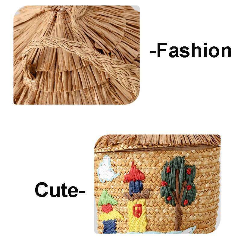 Straw Woven Handbags Cute Cartoon Women S Thatched Cottage Scarecrow Handmade Shoulder Bag Beach Versatile Niche Design