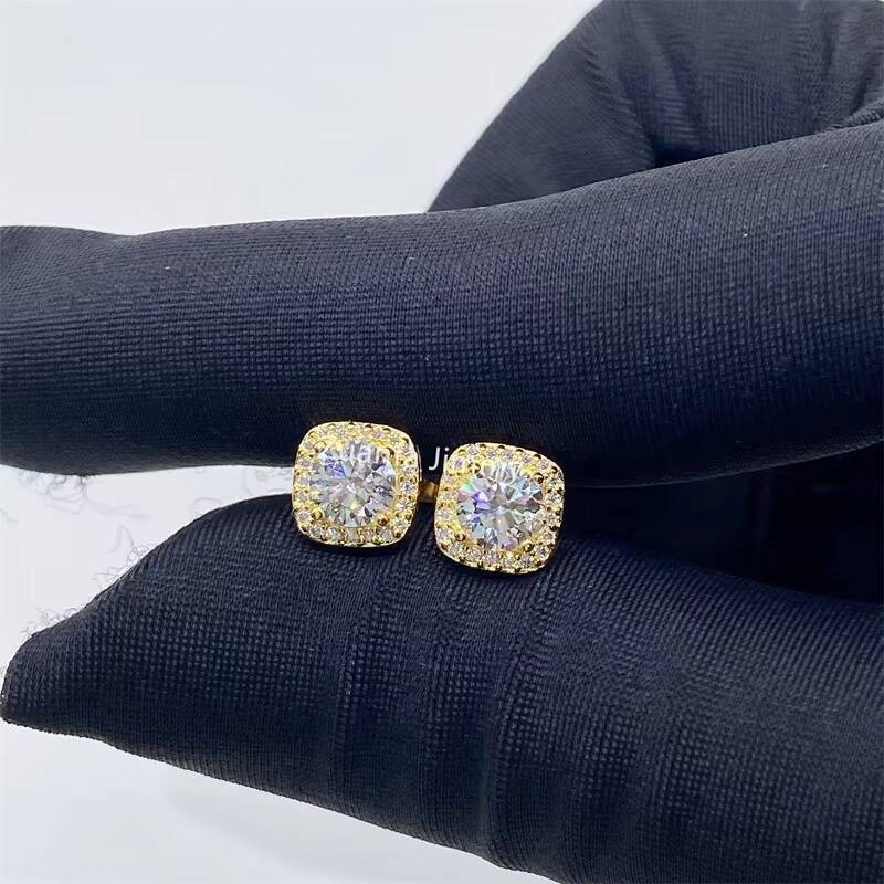 Wholesale Price in Stock Iced Out Stud Earrings 925 Sterling Silver VVS Round Moissanite Women Hip Hop Earring