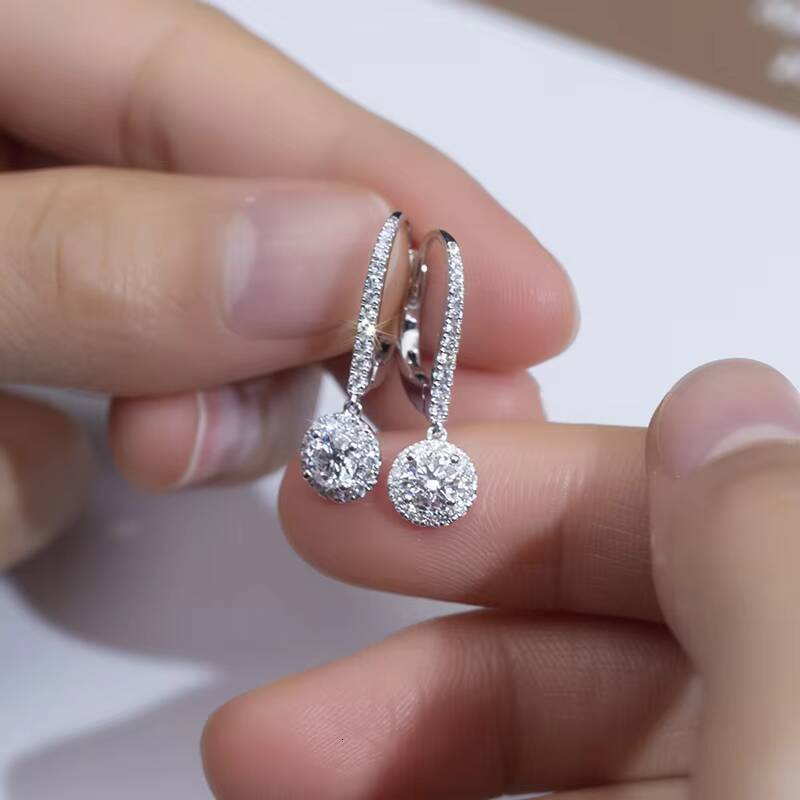 Messi Jewelry Custom Fine Jewelry MSE-693 14K White Gold Customized Round Jewelry Lab Diamond Earrings