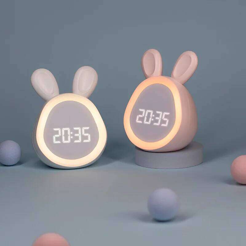 Cartoon Round Rabbit Student Dormitory Digital Display Children's Wake-up Light USB Charging Bedside Alarm Clock W260130