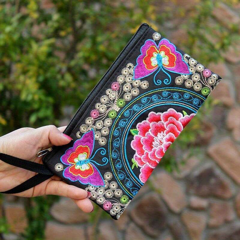 Ethnic Style Bag Embroidered Clutch Mini Phone Coin Purse Women's Long Wallet Individually Packaged