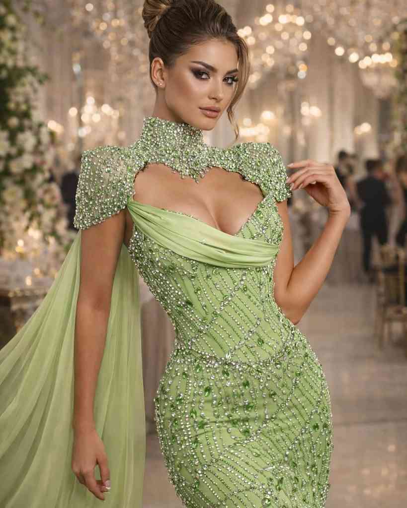 Shinny Mermaid Prom Dresses For Woman High Neck Beaded Sequins Evening Gowns Vestidos De Fiesta Customized Robe