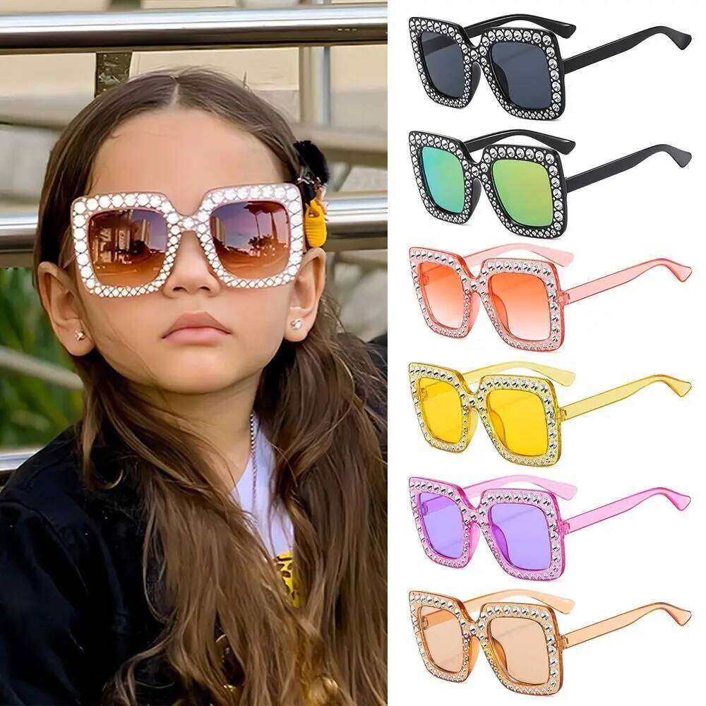 Bling Crystal Sunglasses for Kids Fashion Rhinestone Square Sun Glasses Children Trendy Retro Sparkling Shades UV400 Eyewear H260130