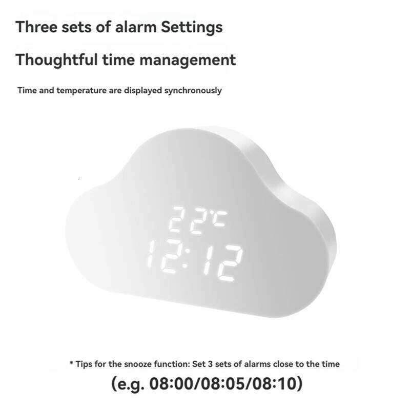 Cloud Bedside Snooze Small Alarm Student Calendar Luminous LED Voice Digital USB Home Clock W260130