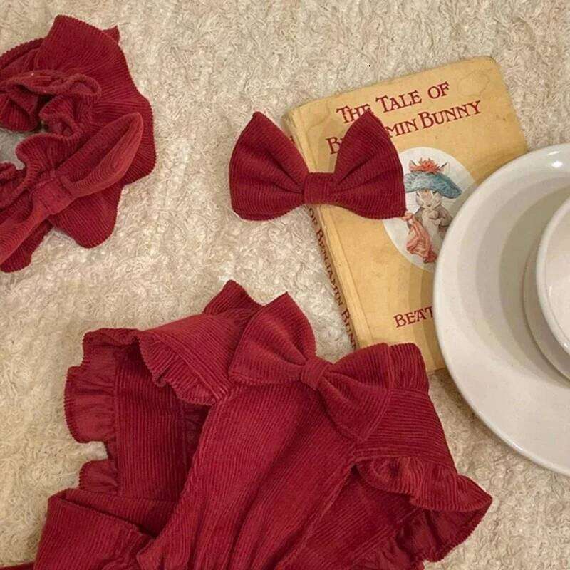 Warm Red Female Clothes Winter Dress Teddy Pullover Pomeranian Solid Colour Puppy Skirt Small Dog Pet Princess Dresses H260130