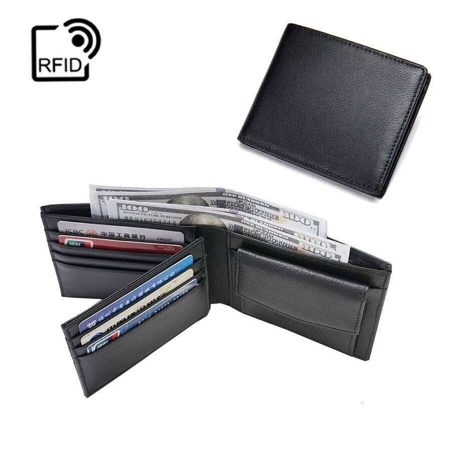 Classic RFID anti-theft genuine leather for men's holder zipper coin wallet Money clip Z260130