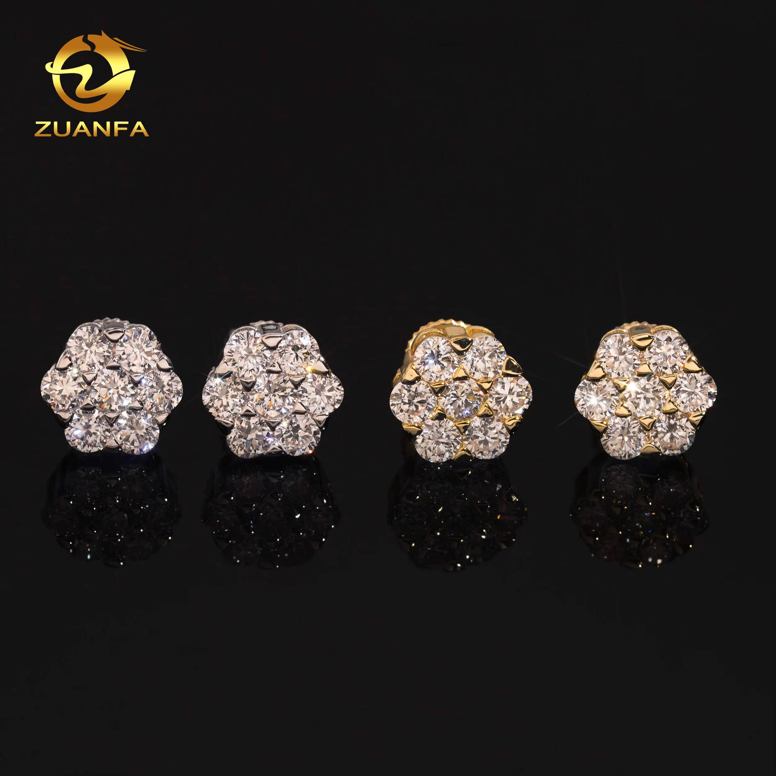 95mm Fashion Flower Earrings Cluster Lab Grown Diamond 925 Sterling Silver Iced Out Lab Diamond Screw Back Earrings