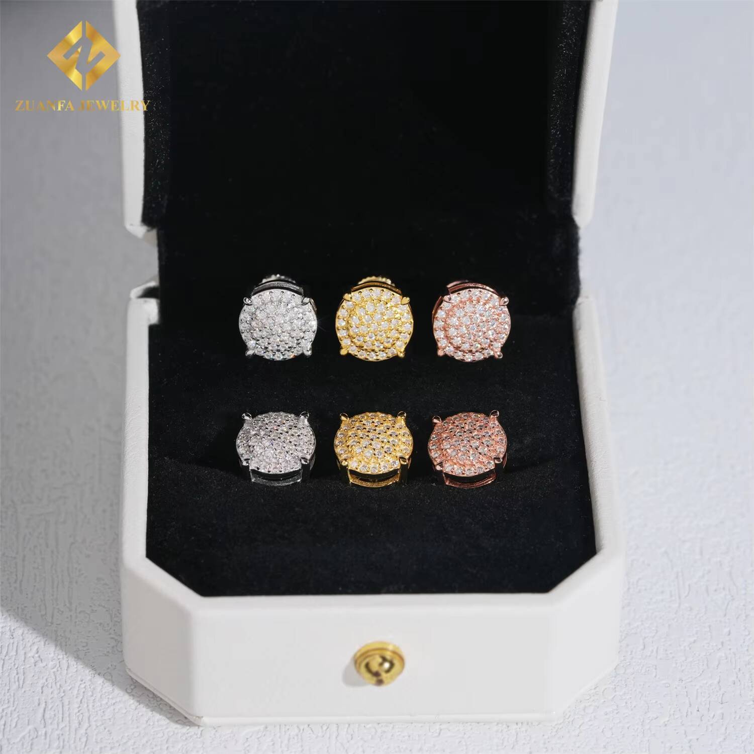 Wholesale Price Fashion Women VVS Moissanite Earrings Fine Jewelry 925 Sterling Silver Fully Iced Out Stud Earring