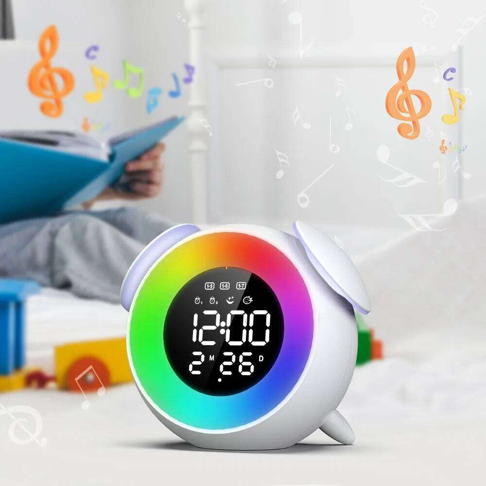 Rechargeable Digital Alarm Clock with Sunrise Sunset Light Simulation Awakening and Colorful Atmosphere LED lighting effects W260130