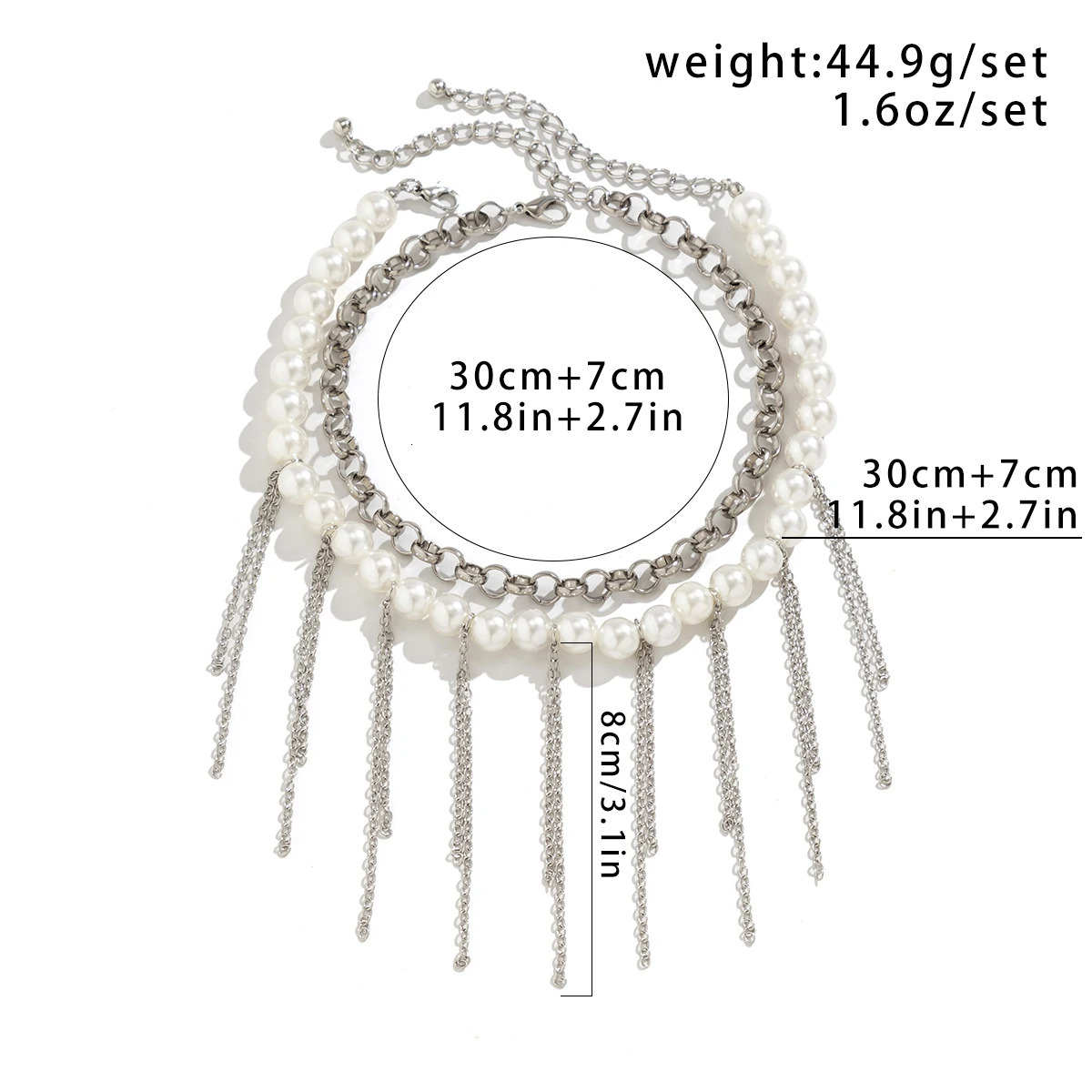 Ingemark 2Pcs Multilayer Pearl Tassel Link Chain Necklace for Women Vintage Beads Choker Y2K Jewelry Wed Accessories 260120