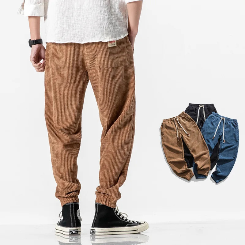 Spring Autumn Japanese loose washed mens casual pants corduroy leggings trendy fashionable solid color 260126