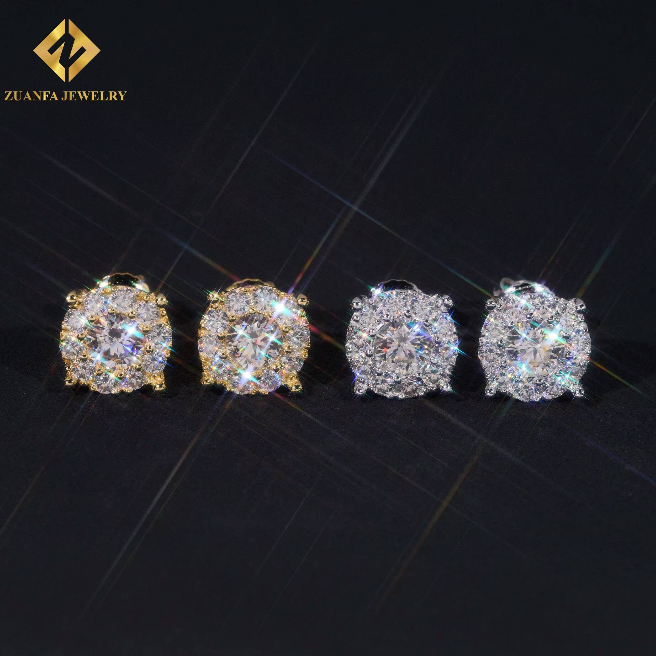 Ready to Ship Jewelry Wholesale Big Stone Ear Studs 925 Sterling Silver VVS Moissanite 88mm Hip Hop Earring Jewelry Unisex