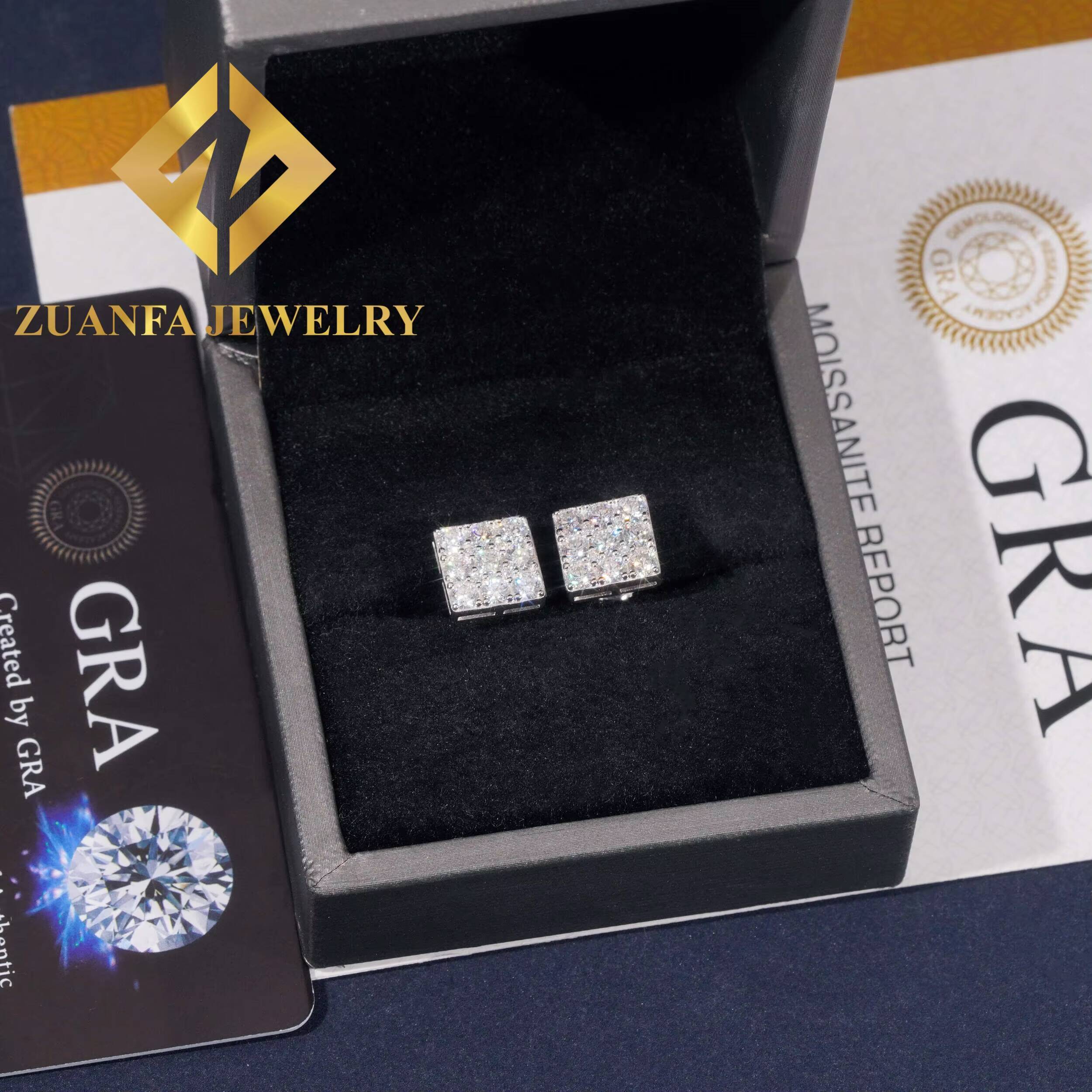 Wholesale Price Hip Hop Square Shape Stud Earring 925 Sterling Silver VVS Moissanite Stud Earring