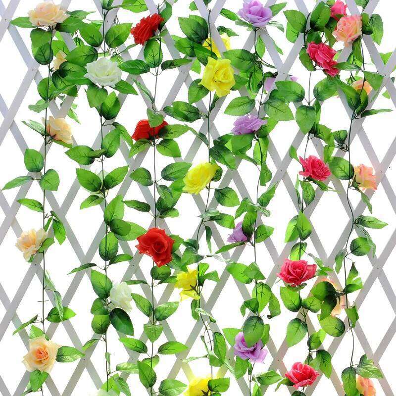 3PCS 2M Fake Rose Artificial Silk White Flower Vines Hanging Floral Garland Wedding Flowers String Party Garden Decor W260130