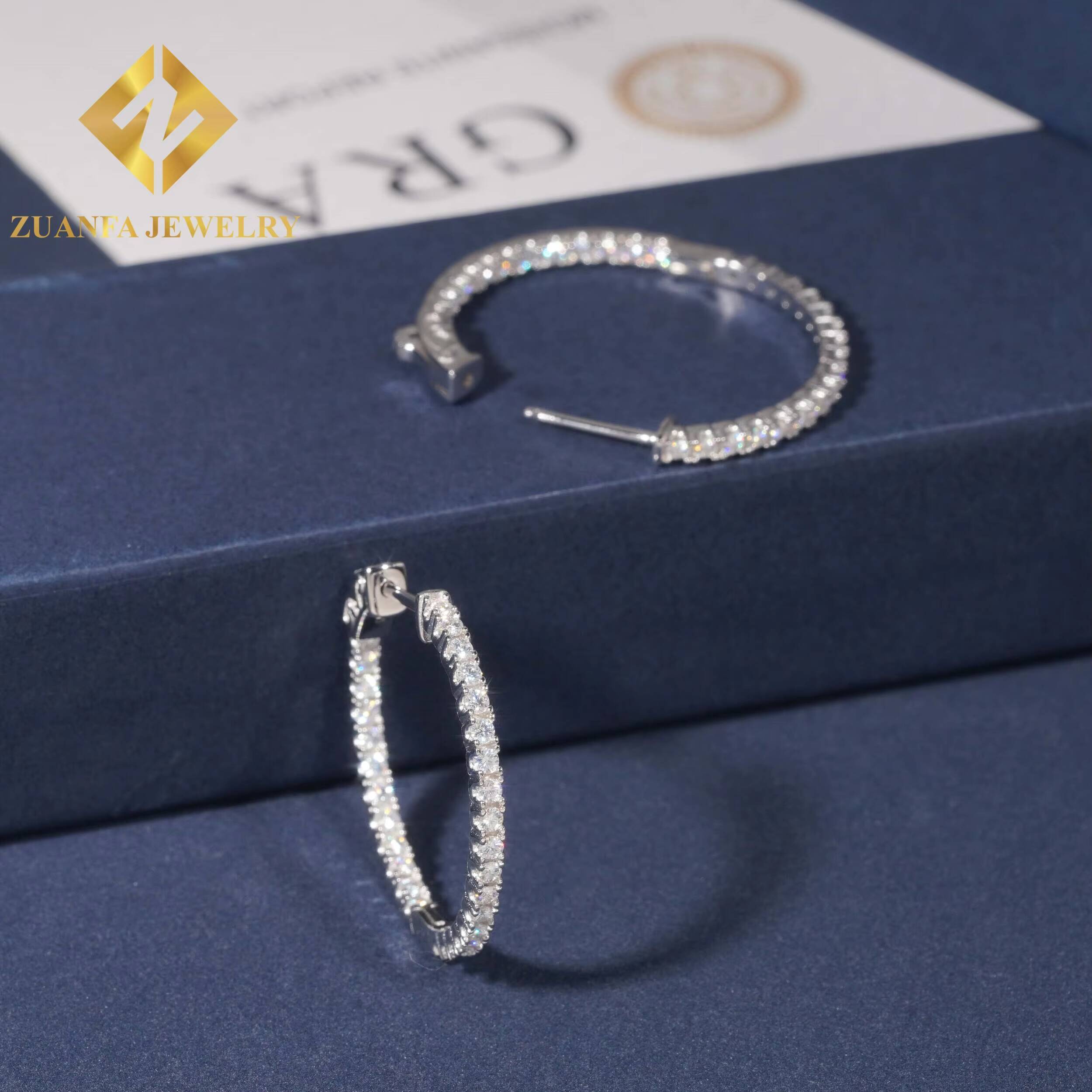 925 Silver Rhodium Plating Big Hoops VVS Moissanite Gold Hoops Hip Hop Earring Jewelry Wholesale China