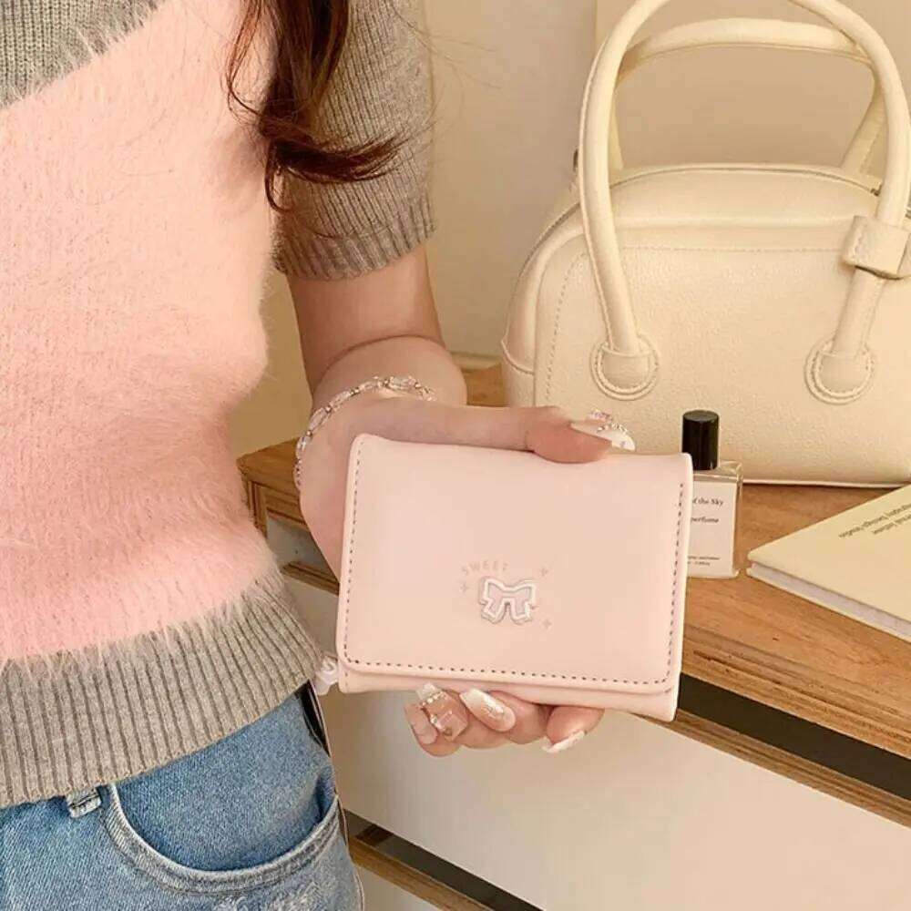 Portable Bow Lady Purses Three Fold Multiple Card Bag Short PU Wallet Z260130