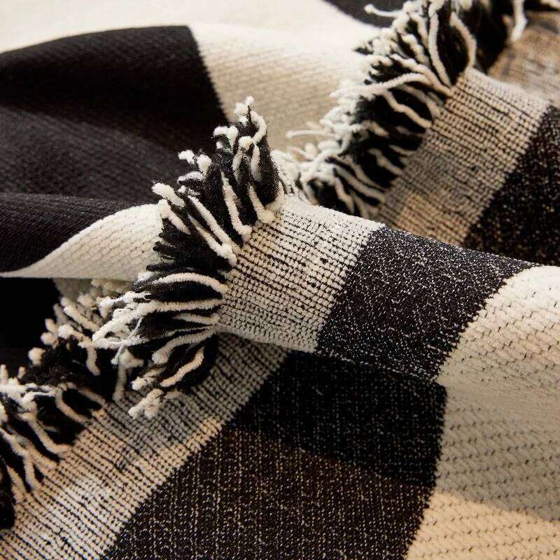 Black White Grid Sofa Blanket, Full Cover, Universal Couch Towel, With Tassels Home Decor, Living Room Decor