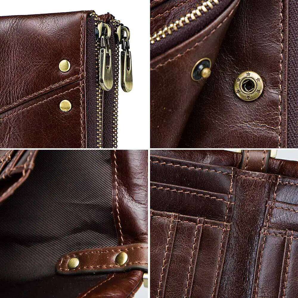 RFID Card Holder Wallet for Men Genuine Leather Small Money Bag Luxury Double Zipper Coin Pocket Quality Male Clutch Carteira Z260130