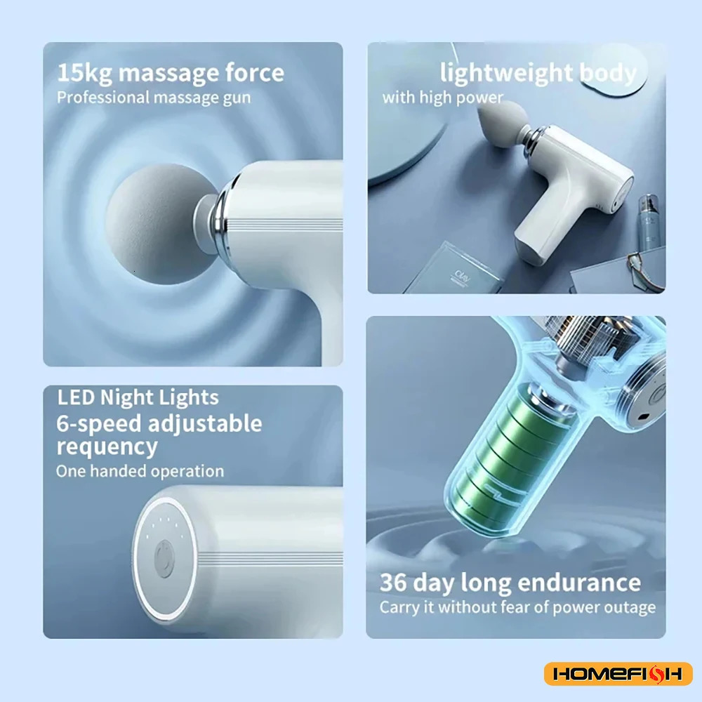HOMEFISH Portable Electric Massage Gun with 4 Interchangeable Heads LED Light for Full Body Relaxation Electric Massage Gun 260126