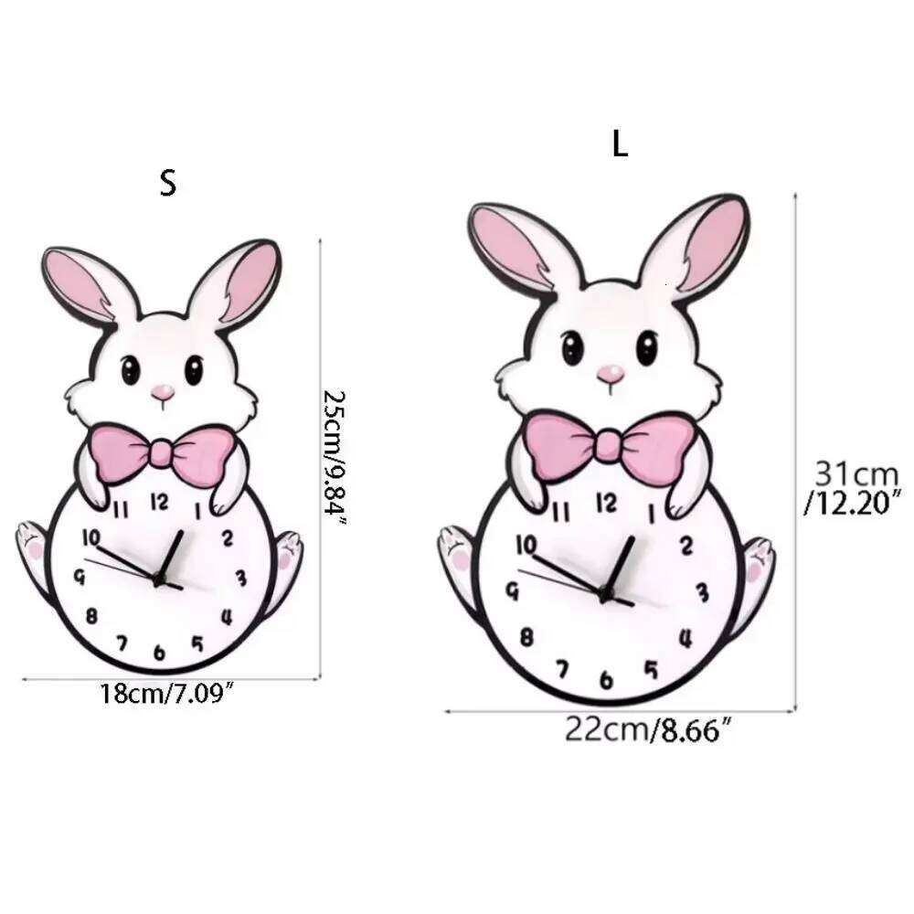 Creative Cute Little White Rabbit Hanging Decorative Cartoon Silent Digital Wall Clock Kids Room W260130