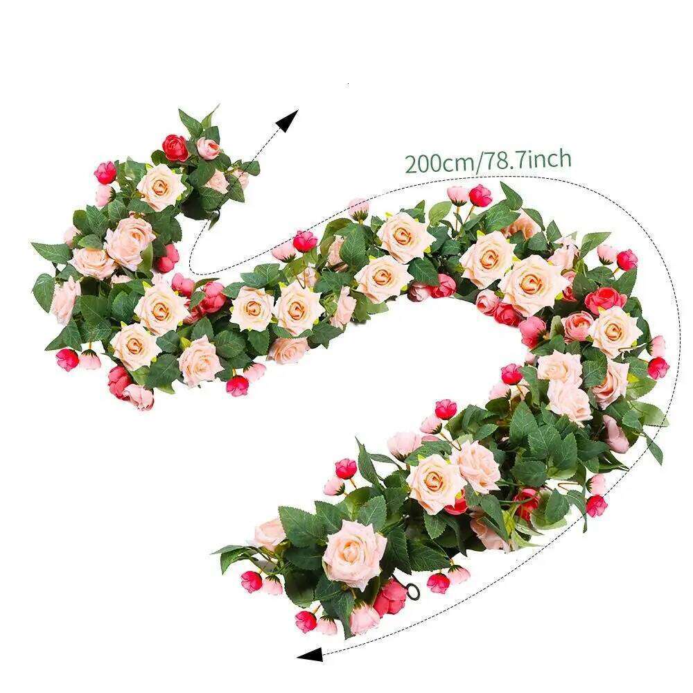 Multicolor Artificial Rose Flower Vine DIY Accessories Ornament Hanging Garland Silk Petal Photo Props Plant Wall Y260130