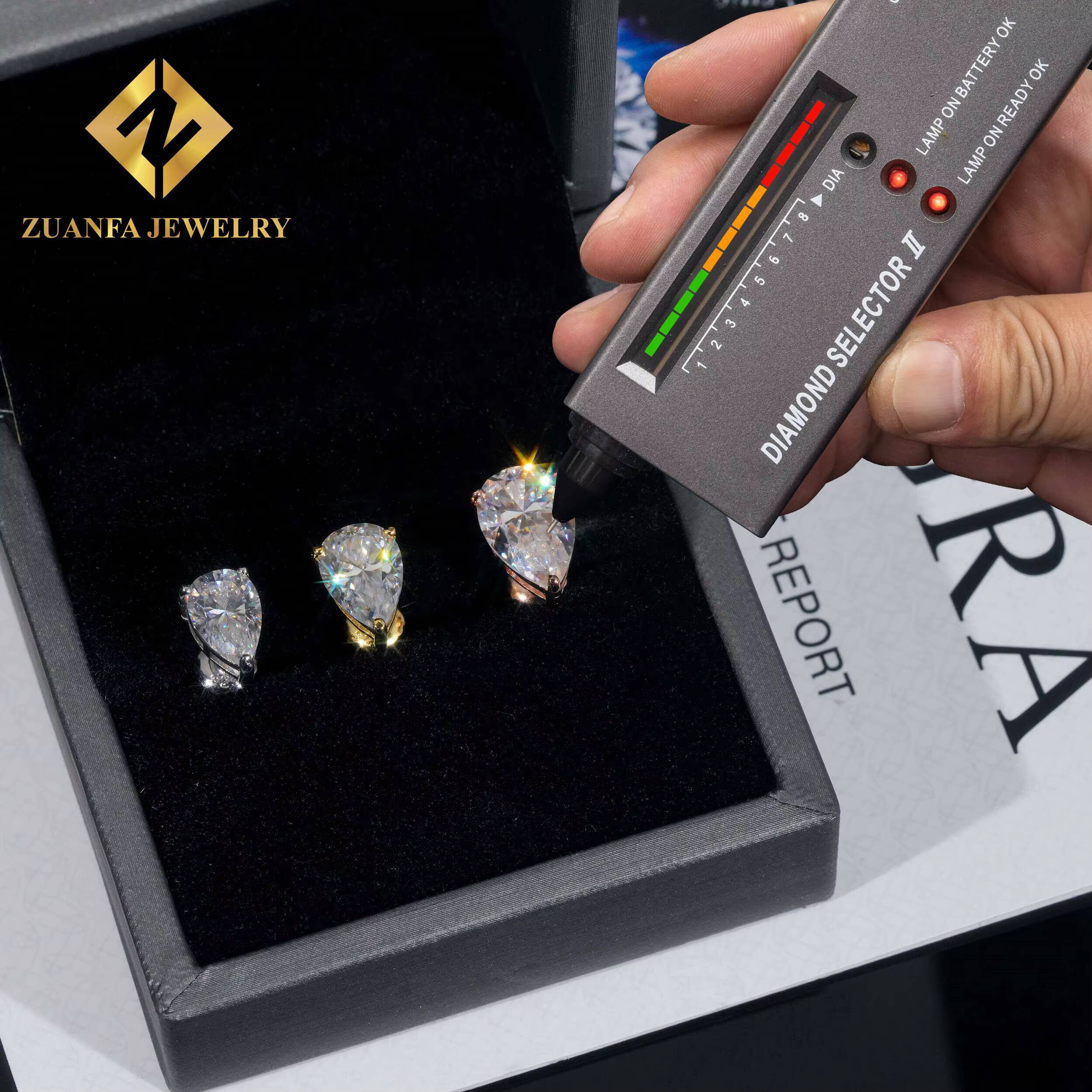 Hot Sale Classical Cheaper 925 Silver Sterling Gold Plated Pear Cut Pass Diamond Tester Moissanite Earring