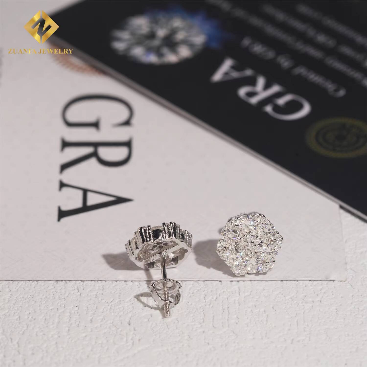 Fashion Jewelry VVS Iced Out Moissanite Earrings Flower Hip Hop Fashion Stud Earring 925 Sterling Silver VVS