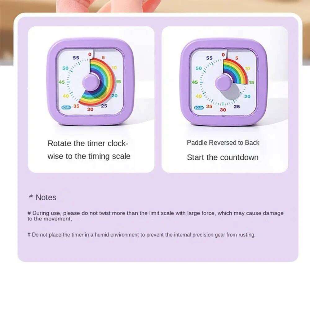 60 Minutes Visual Round/Square Ultra Silent Countdown Alarm Clock Self-discipline Visualization Kitchen Timer Indoor W260130