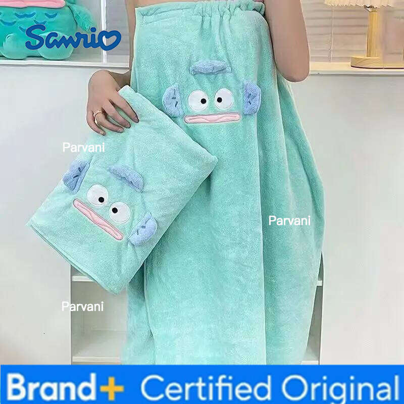 Sanrio Anime Hangyodon Women's Coral Velvet Cartoon Hair-Drying Cap Girl Kawaii Bath Skirt Cute Towel Home Toiletries Gift H260130