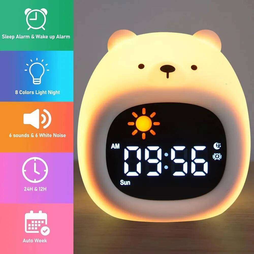 Cartoon animal pat-pat stress relief color-changing night auxiliary sleep soothing sleepy LED alarm clock light W260130