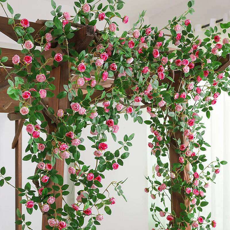 1.75m Artificial Rose 22 Head Fake Green Plant Flower Vine Wedding Arch Air Conditioning Pipe Wall Hanging Decor W260130