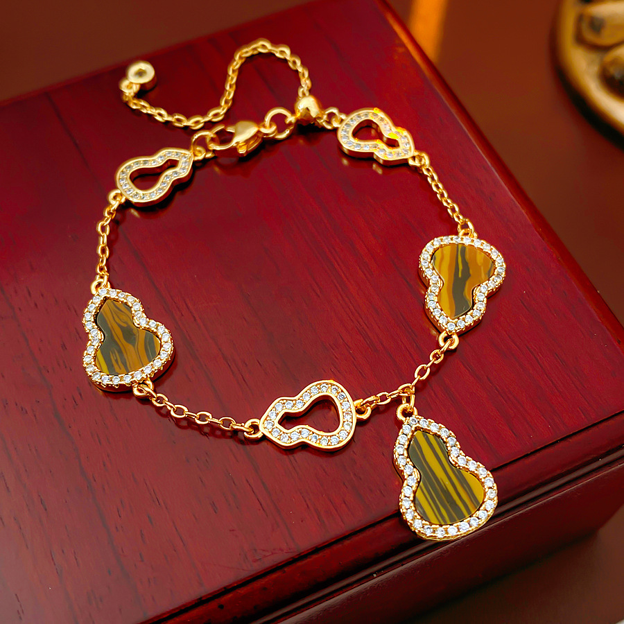 18K Real Gold Plated Zircon Gourd Heart Adjustable Vintage Exquisite Bracelet Light Luxury High-end Feel Jewelry
