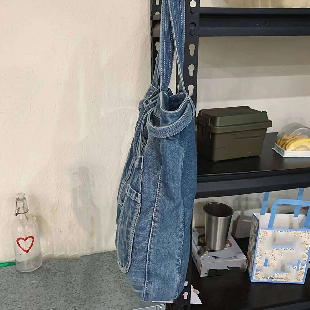 Casual Handbag Large Capacity Denim Tote Fashionable Everything High Appearance Level Shoulder Commuter Underarm Bag Z260130