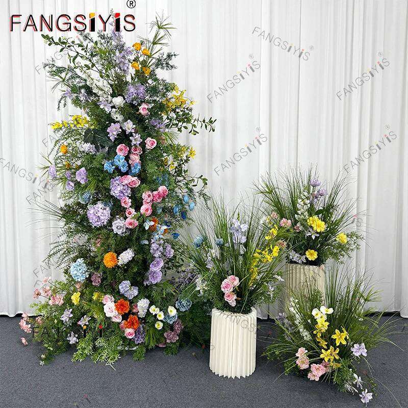 Colorful Rose Greenery Plant leaves Artificial Flower Arrangements For Wedding Backdrop KT Board Decor Table Event Flowers W260130