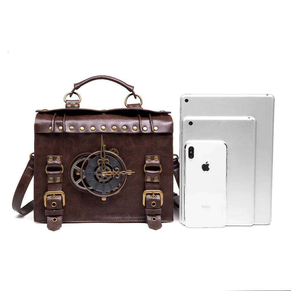 Norbinus Steampunk Single Shoulder Vintage Women Handbags Gothic Messenger Crossbody Bag Ladies Rivet Top-Handle Bags Pack