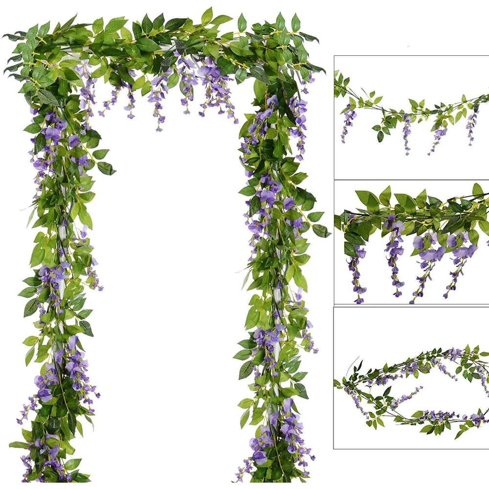 2m Artificial Flowers Wisteria Garland Vine Rattan Silk Hanging Flower for Home Garden Outdoor Wedding Arch Floral Decor W260130