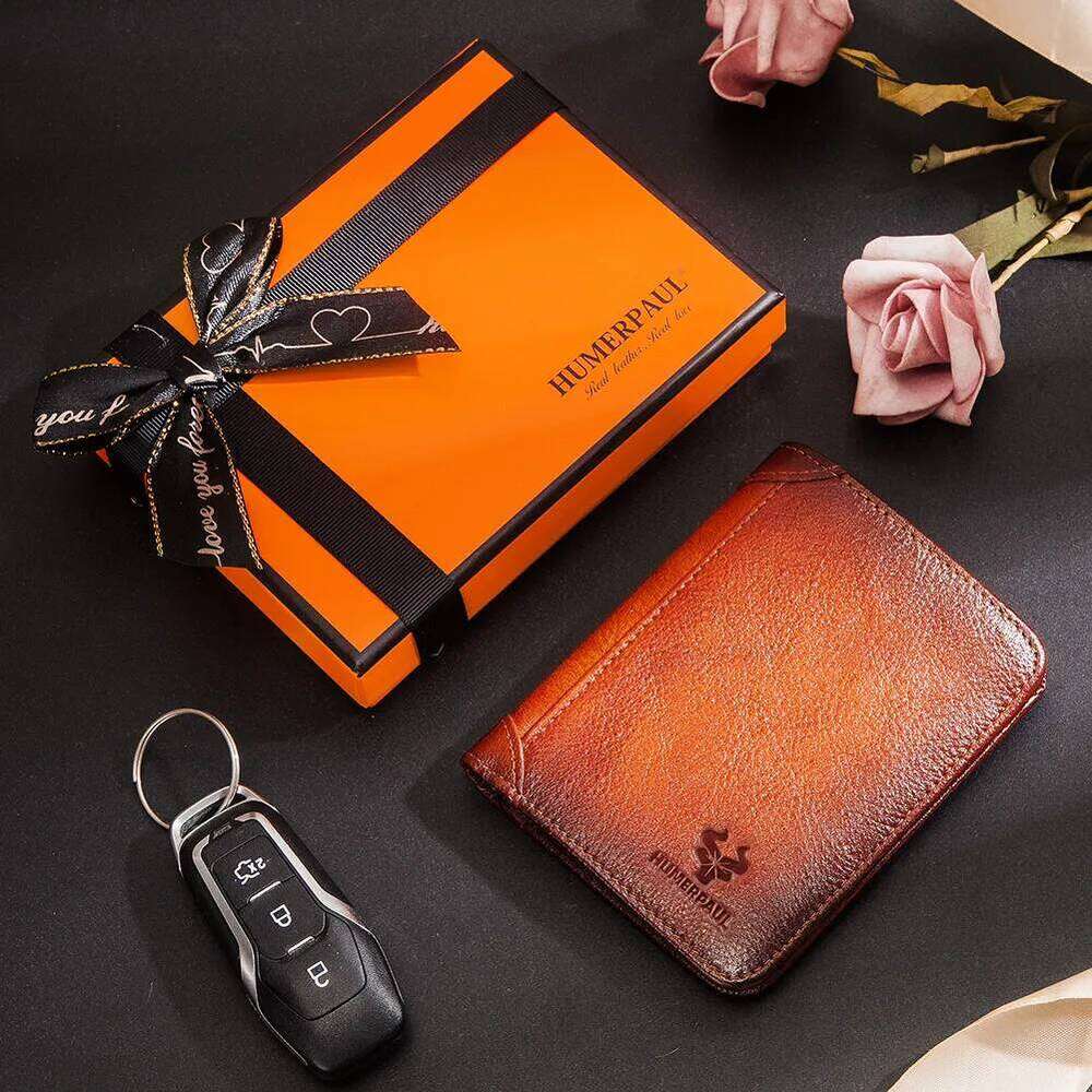 Genuine Leather RFID Protect Wallet for Men Slim Trifold Front Pocket Money Bag Anti-theft Brush Head Layer Cowhide Card Holder Z260130