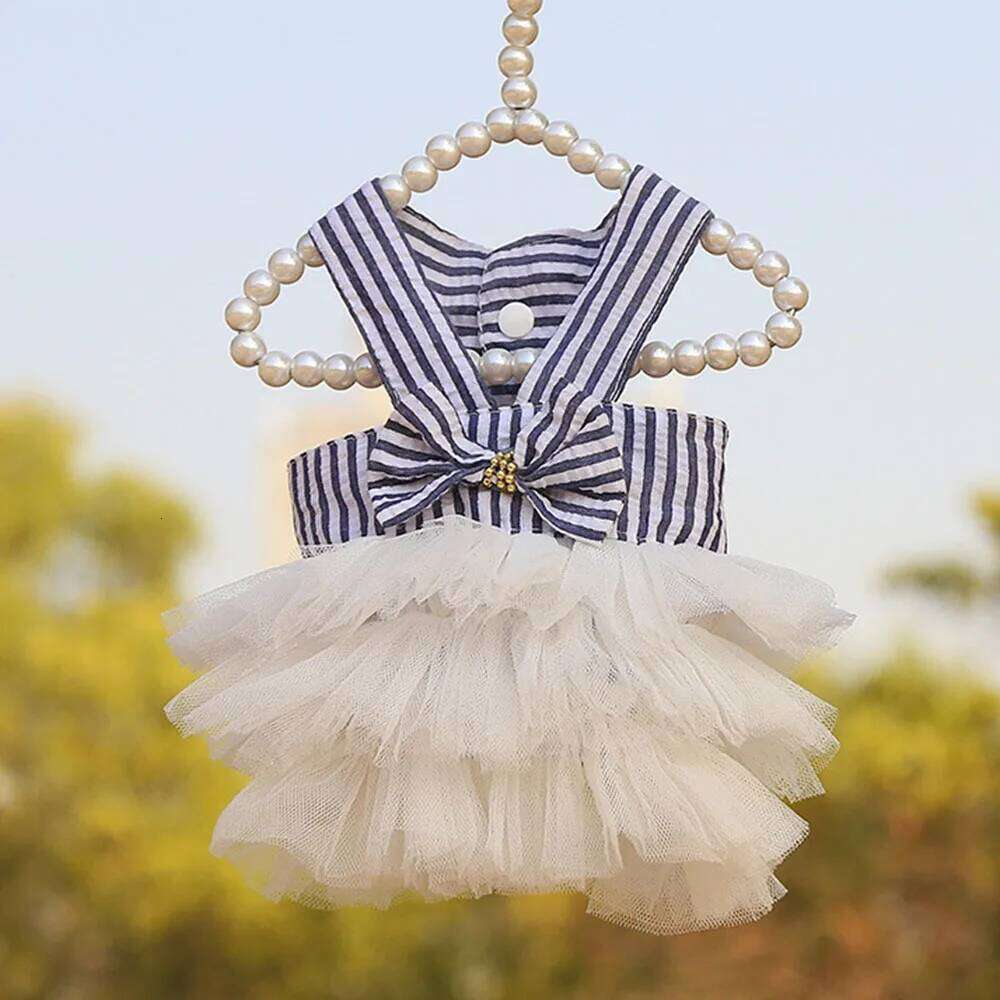 Tutu Bow Knot Dress Pet Princess Striped Mesh Puppy Dog Dresses Doggie Thanksgiving Christmas Clothes H260130