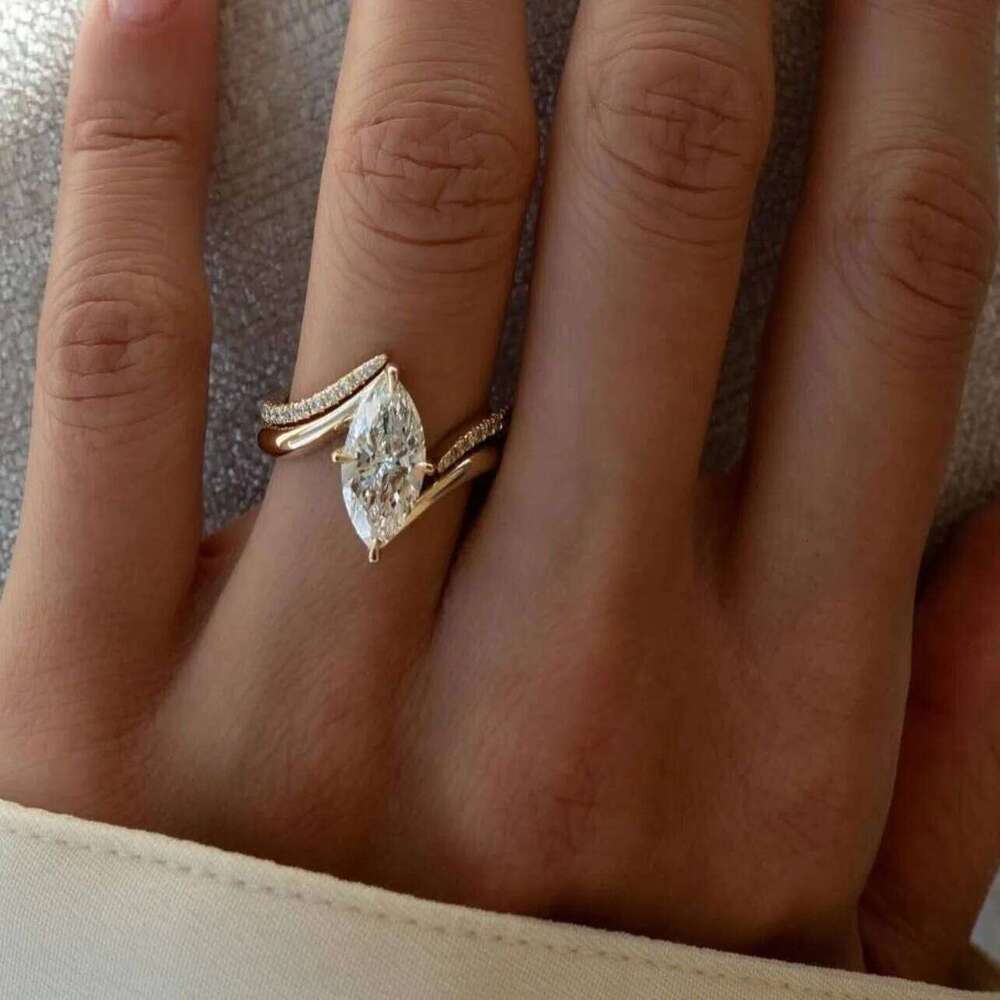 2PC 3CT Marquise Moissanite Bridal Wedding Set, S925 Sterling 925 Silver Anniversary Stackable Rings Fine jewelry XJ260130