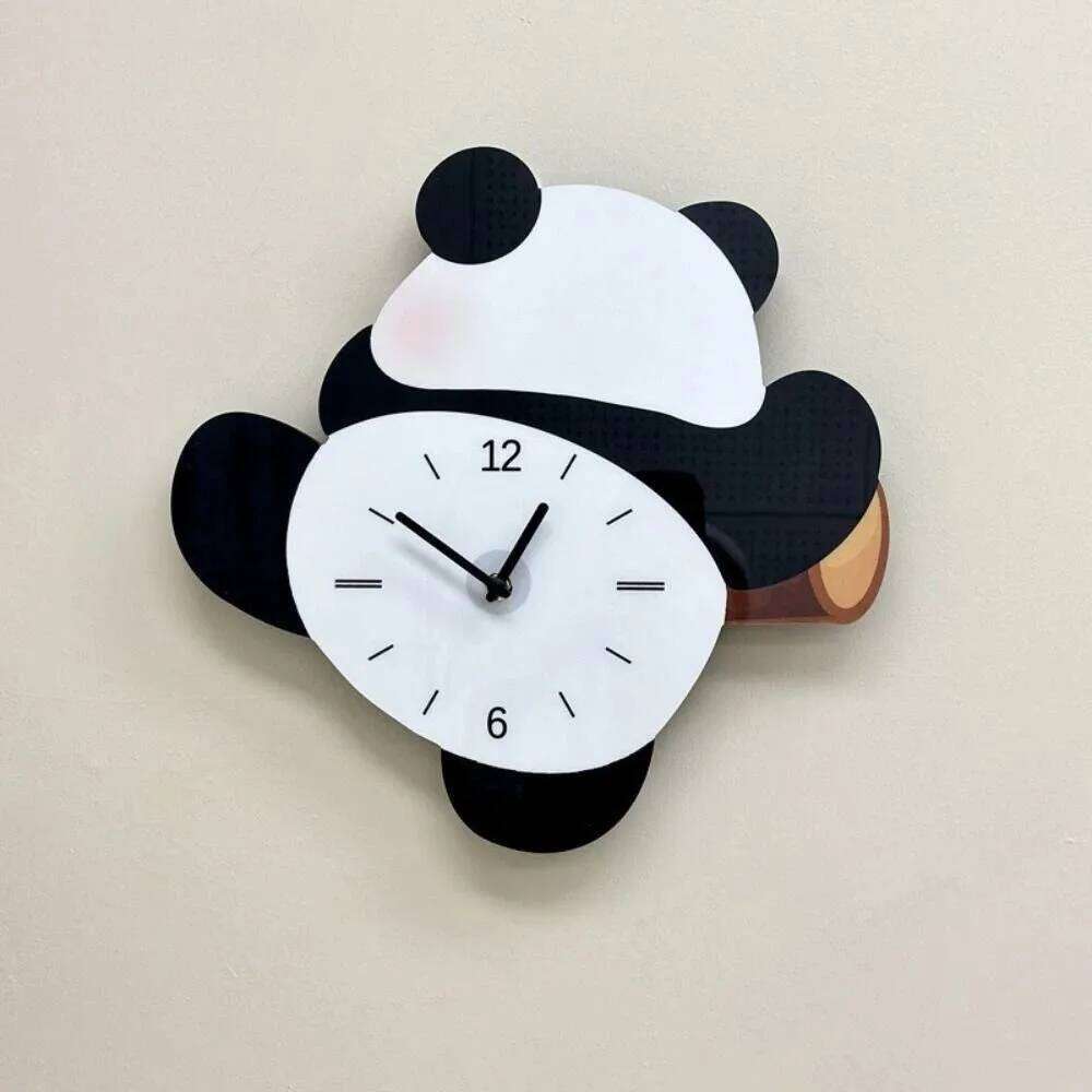 Fashion Cartoon Swinging Wall Silent Wooden Mute Clock Time Accuracy Panda Hanging Watch Living Rooms W260130