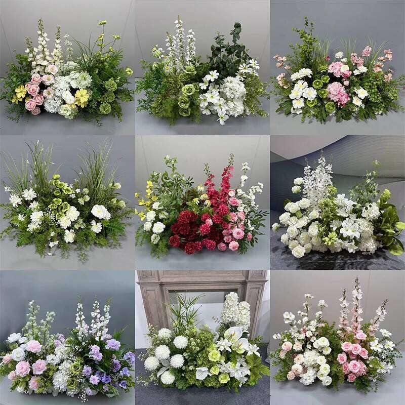 Green Plants Leaf Rose Flower Row Wedding Silk Table Floral Commercial Plaza Partition Hotel Scene Layout Floor Flowers Decor Y260130