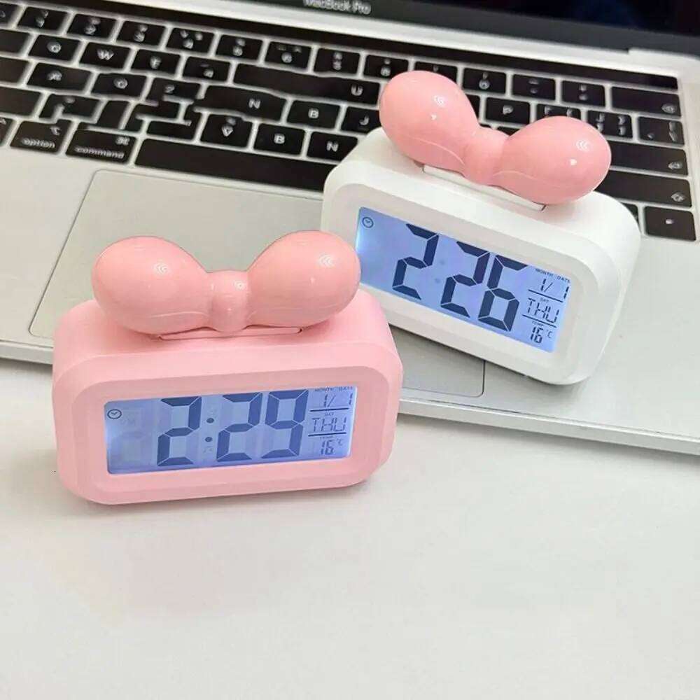 Cute Bowknot LED Digital Multifunctional Temperature Display Children's Electronic Clock Small Date and Day Alarm W260130