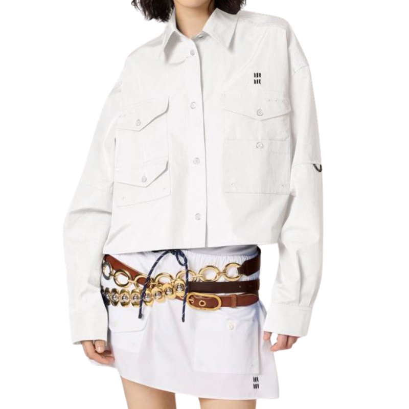 26SS Women Cotton Design Shirts Blouse Poplin Letter Embroidered Pocket Lapel Neck Tops Polo Shirt Girls Runway High End Loose Tops Casual Crop Tops Long Sleeve Shirt